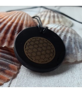 Pendentif "Fleur de Vie" en Shungite rond