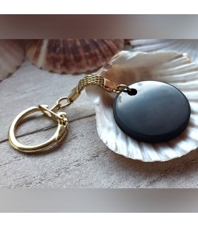 Porte-clé pastille en shungite (attache couleur dorée)