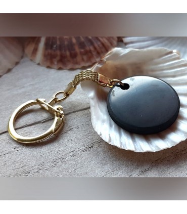 Porte-clé "Pastille" en shungite (attache dorée)