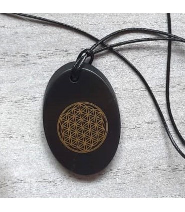 Pendentif "Fleur de Vie" en Shungite coupe oblique